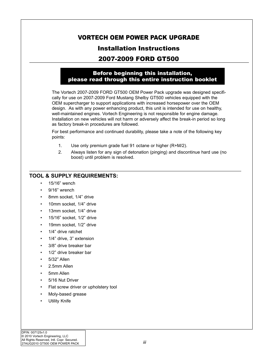 Vortech 2007-2009 FORD GT500 OEM POWER PACK UPGRADE User Manual | Page 4 / 26