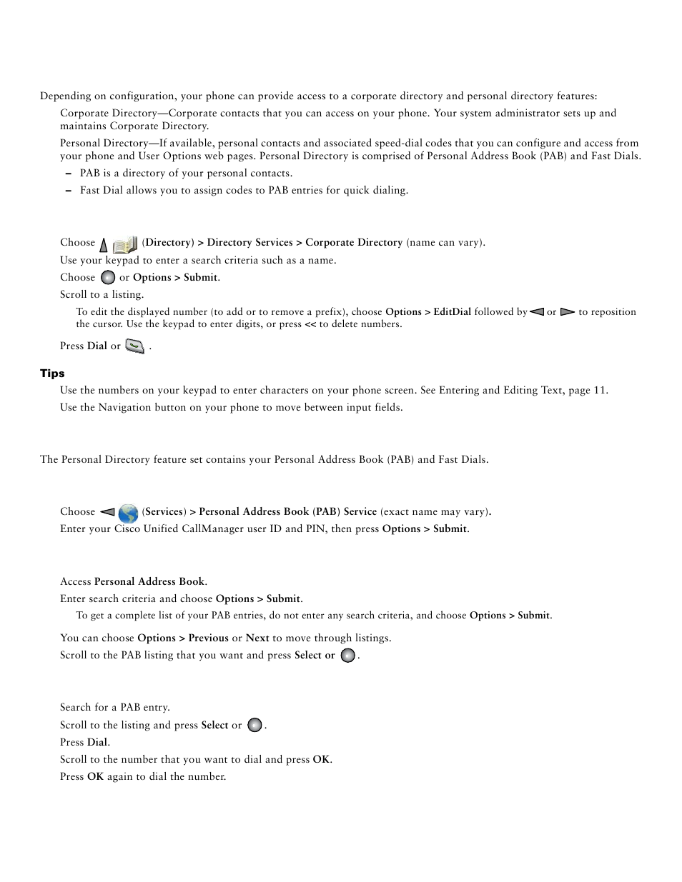 Directory dialing, Personal directory | Cisco Unified IP Phone 7921 User Manual | Page 16 / 28