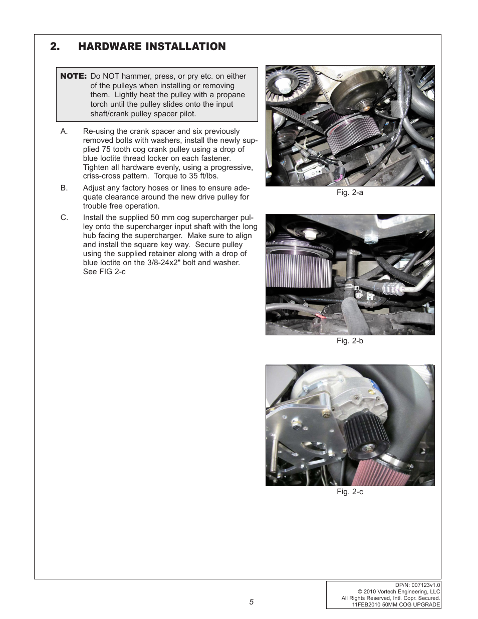 Hardware installation | Vortech Cog Drive Upgrade for 2010-2011 Camaro User Manual | Page 13 / 20