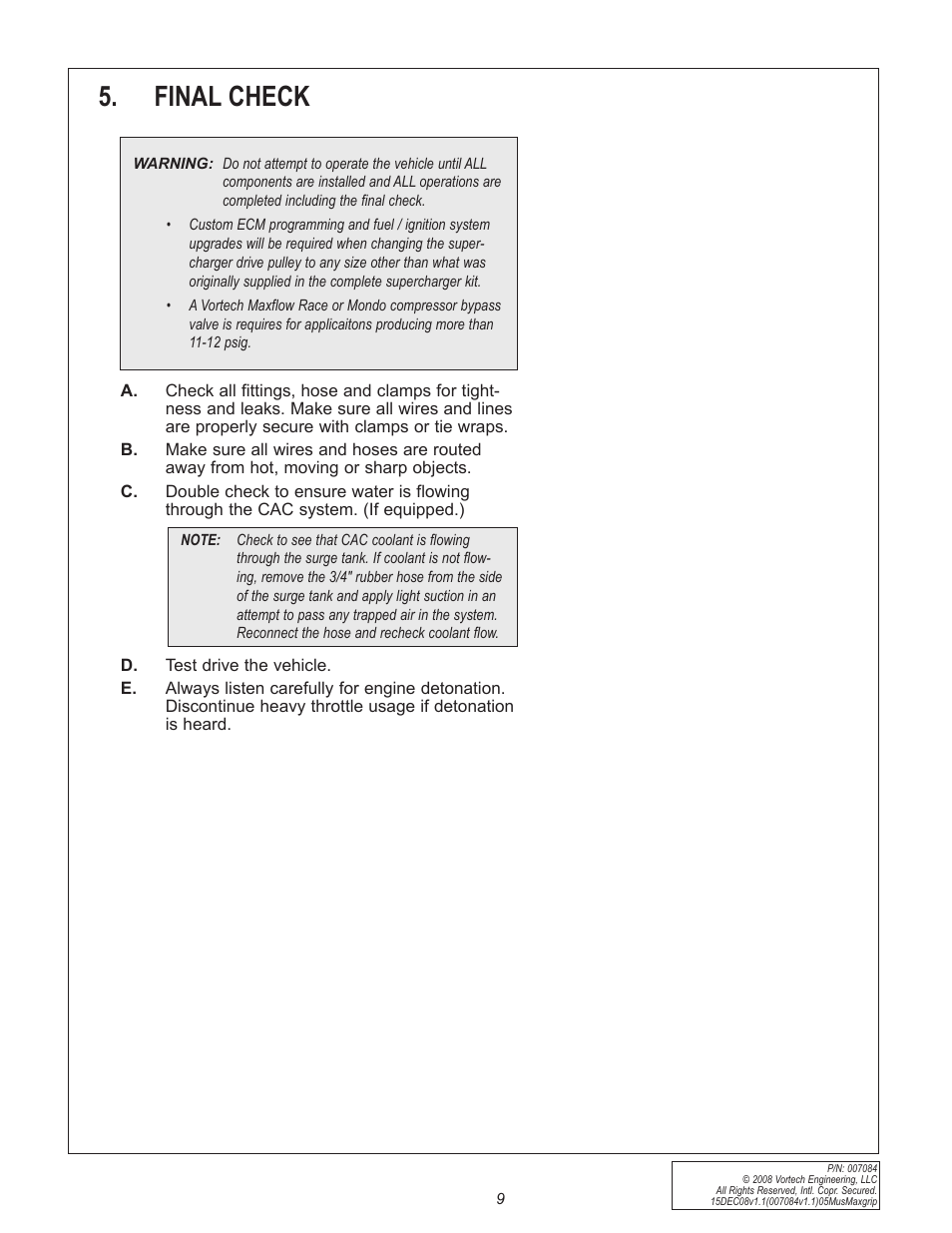 Final check | Vortech 8-Rib Drive Upgrade for 2005-2009 Mustang GT User Manual | Page 15 / 16