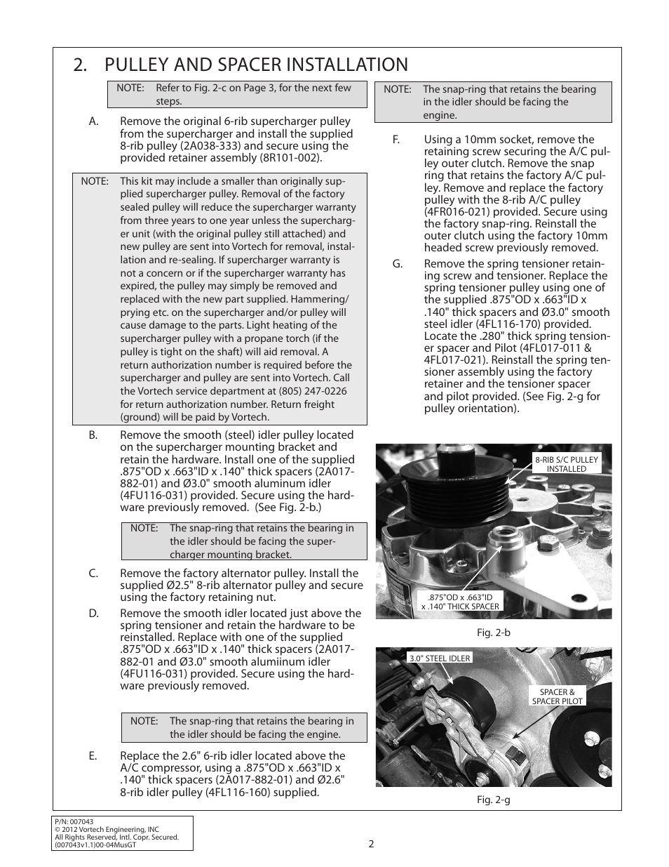 Pulley and spacer installation | Vortech 8-Rib Drive Upgrade for 2000-2004 Mustang GT User Manual | Page 8 / 12