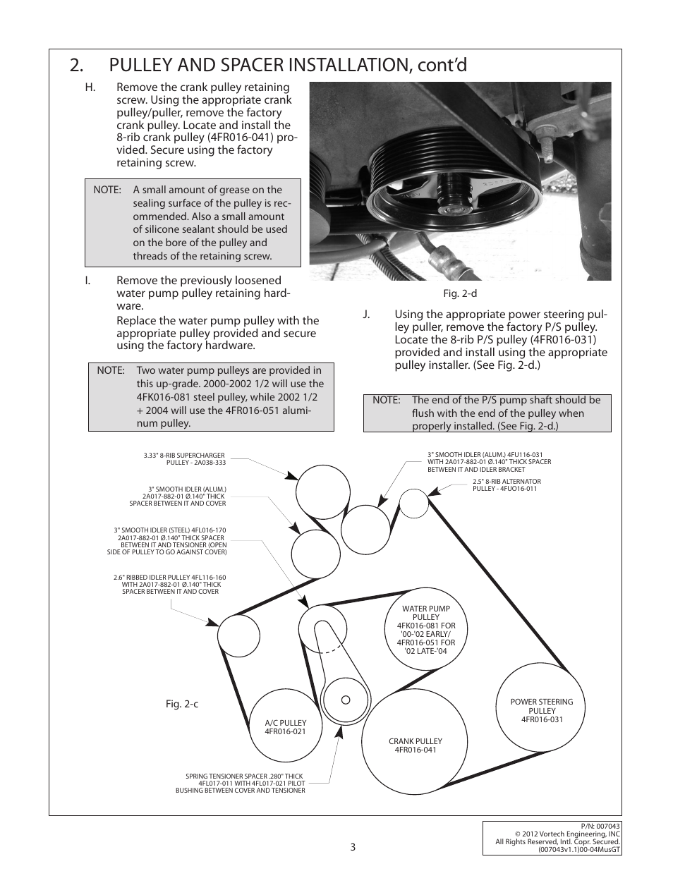 Pulley and spacer installation, cont’d | Vortech 8-Rib Drive Upgrade for 2000-2004 Mustang GT User Manual | Page 9 / 12