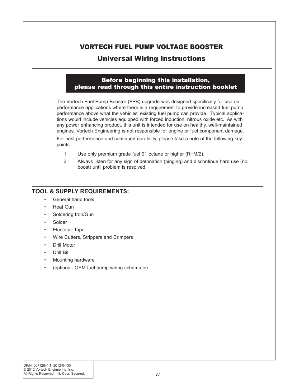 Vortech Maxflo Fuel Pump Booster (FPB) - "Universal Fit" User Manual | Page 4 / 13