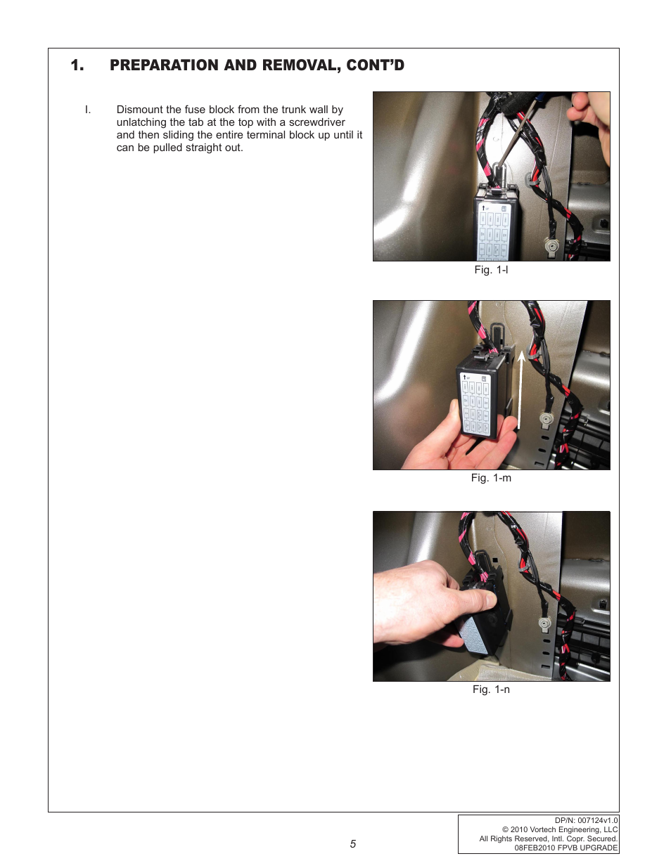 Preparation and removal, cont’d | Vortech 2010+ Camaro Fuel Pump Voltage Booster User Manual | Page 11 / 20