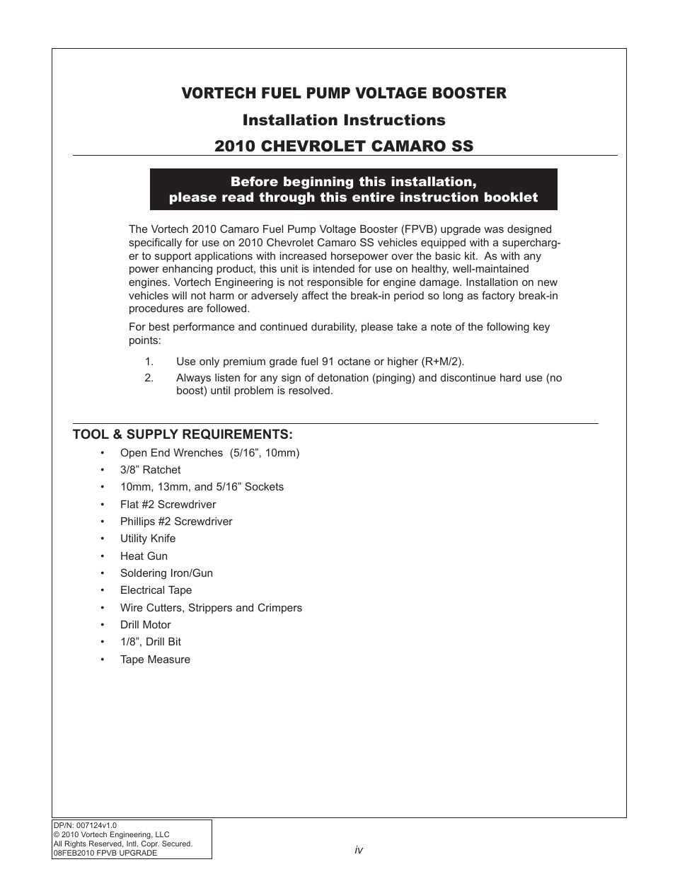 Vortech 2010+ Camaro Fuel Pump Voltage Booster User Manual | Page 4 / 20
