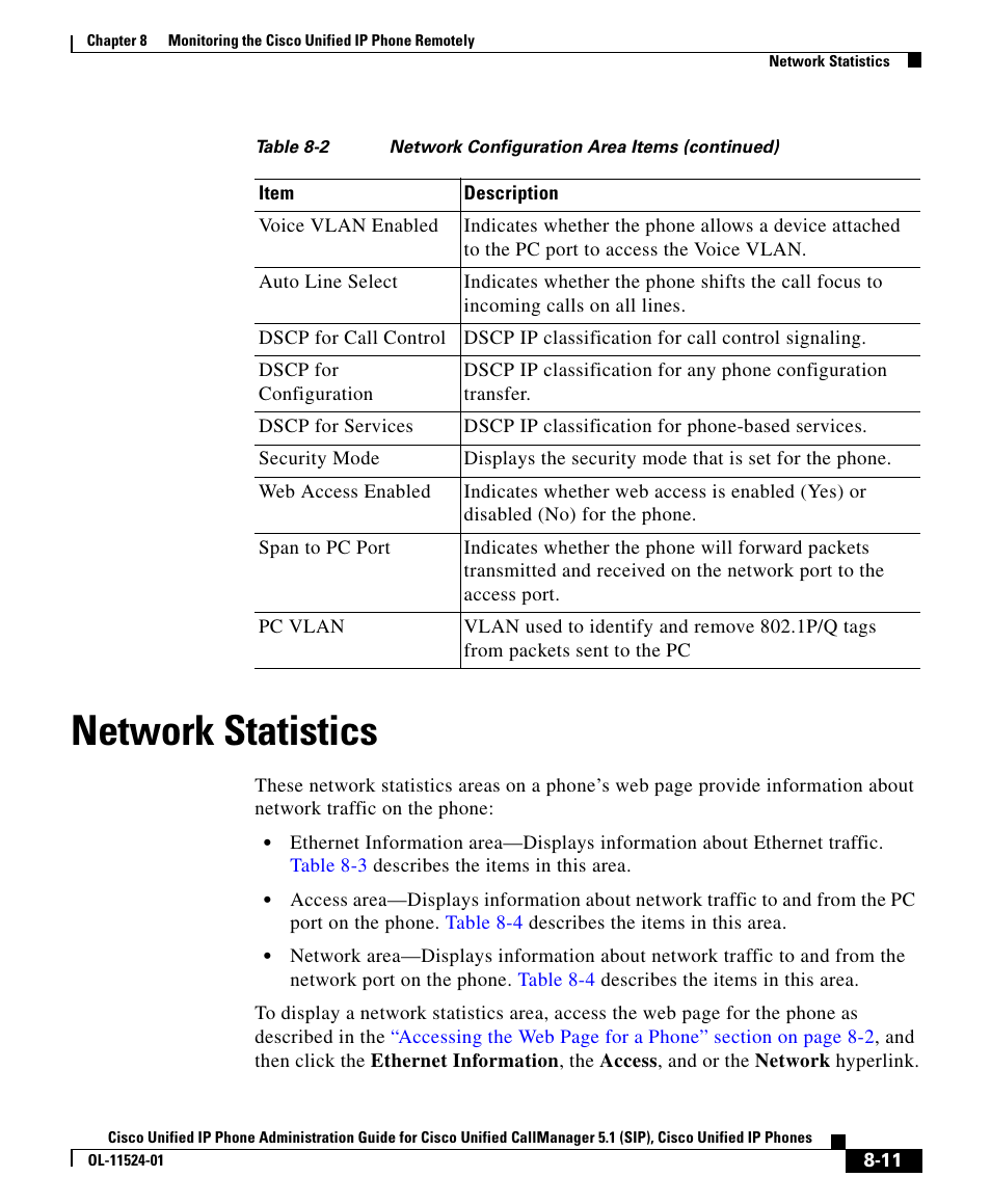 Network statistics, Formation, see the, Network | Cisco OL-11524-01 User Manual | Page 11 / 20
