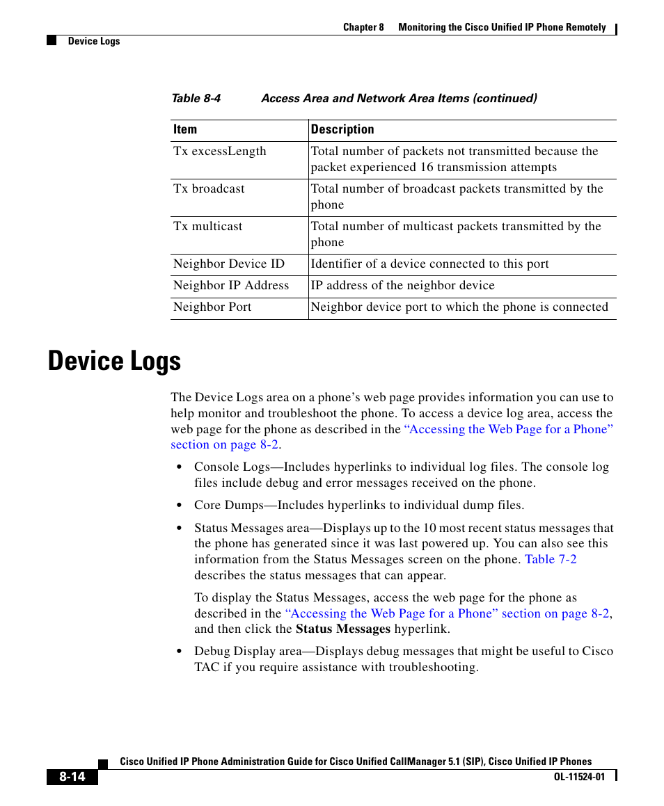 Device logs | Cisco OL-11524-01 User Manual | Page 14 / 20