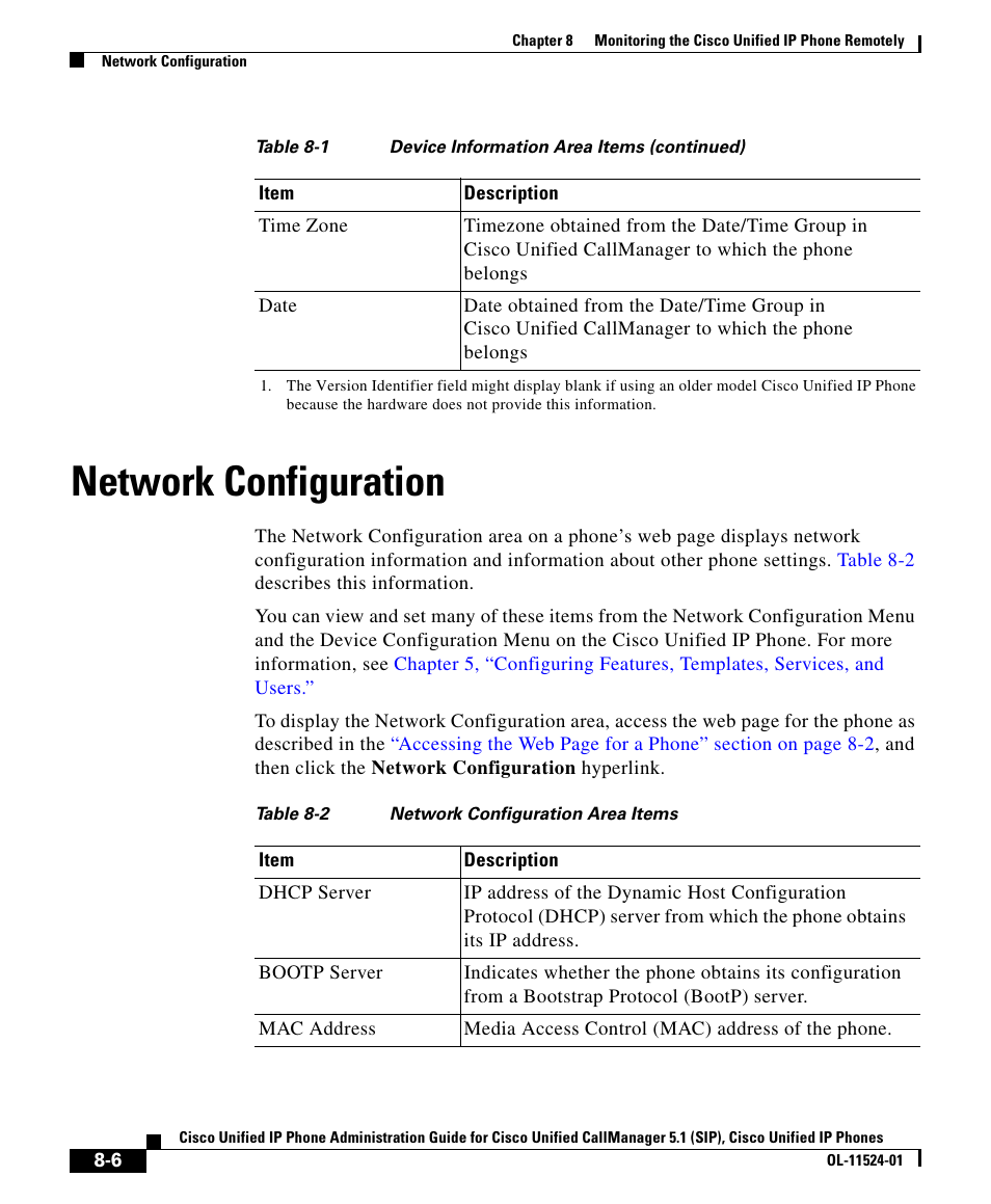 Network configuration | Cisco OL-11524-01 User Manual | Page 6 / 20