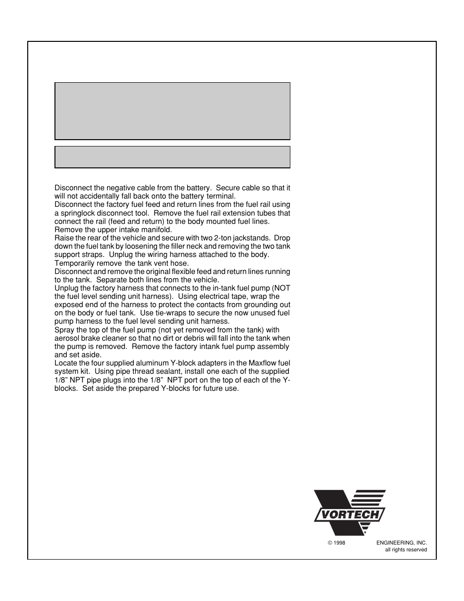 Vortech Maxflow Fuel System User Manual | 9 pages