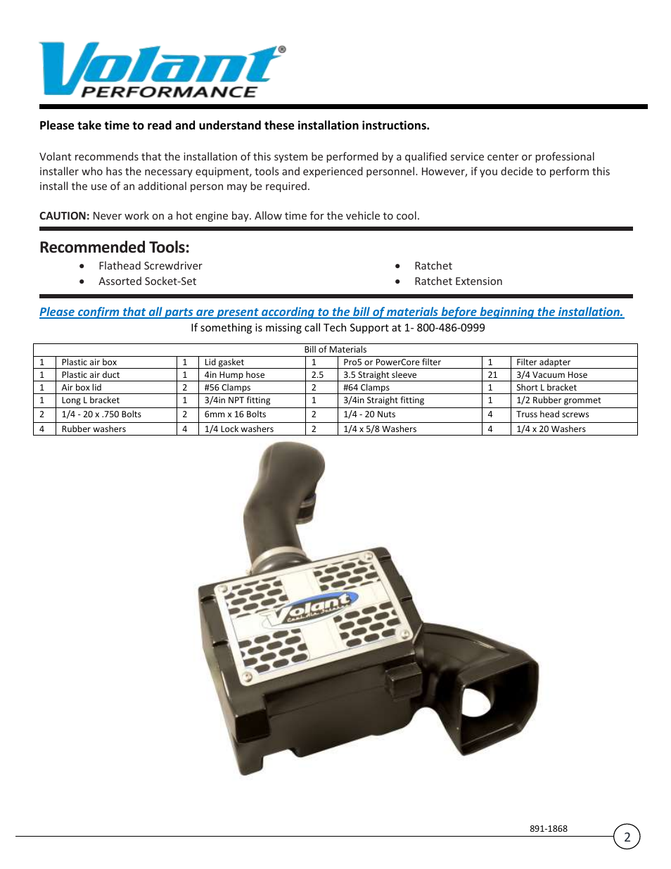 Recommended tools | Volant Ram User Manual | Page 2 / 8