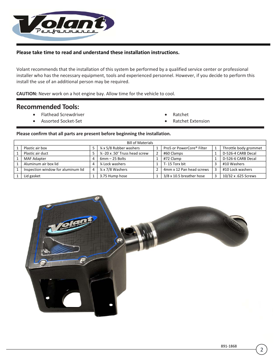 Recommended tools | Volant Yukon XL 1500 User Manual | Page 2 / 10