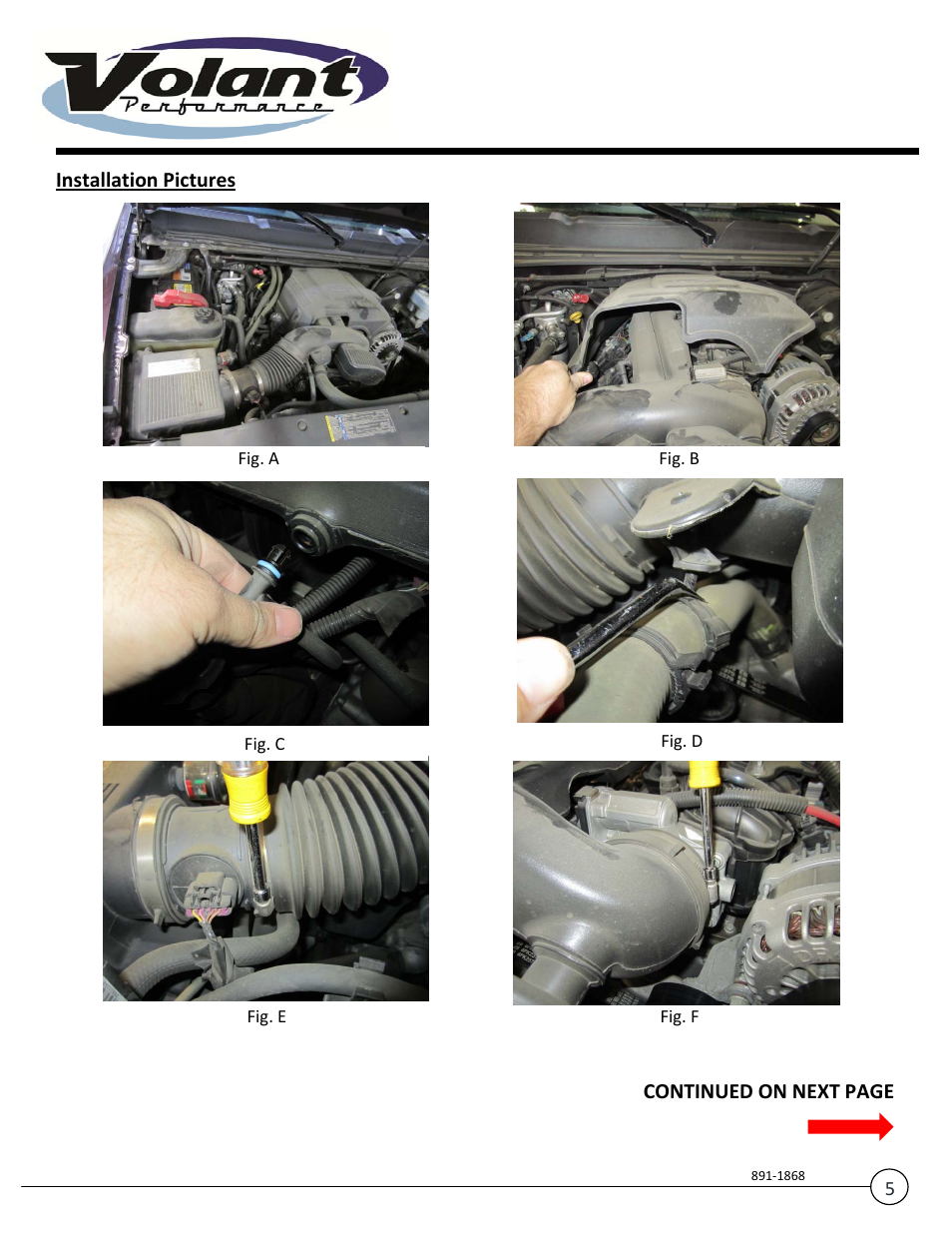 Installation pictures, Continued on next page | Volant Escalade User Manual | Page 5 / 9