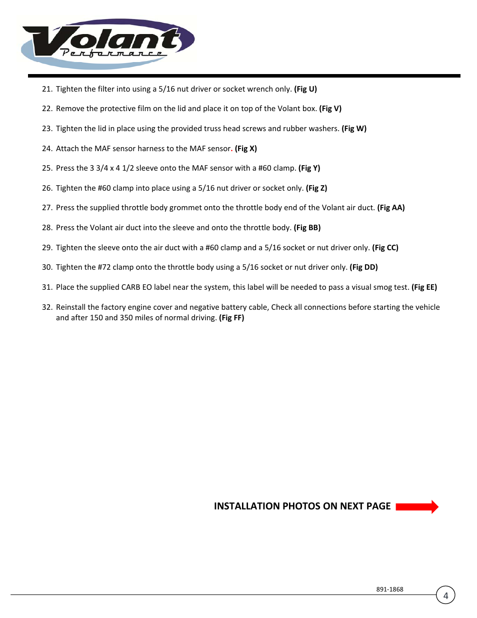 Installation photos on next page | Volant Avalanche 1500 User Manual | Page 4 / 10