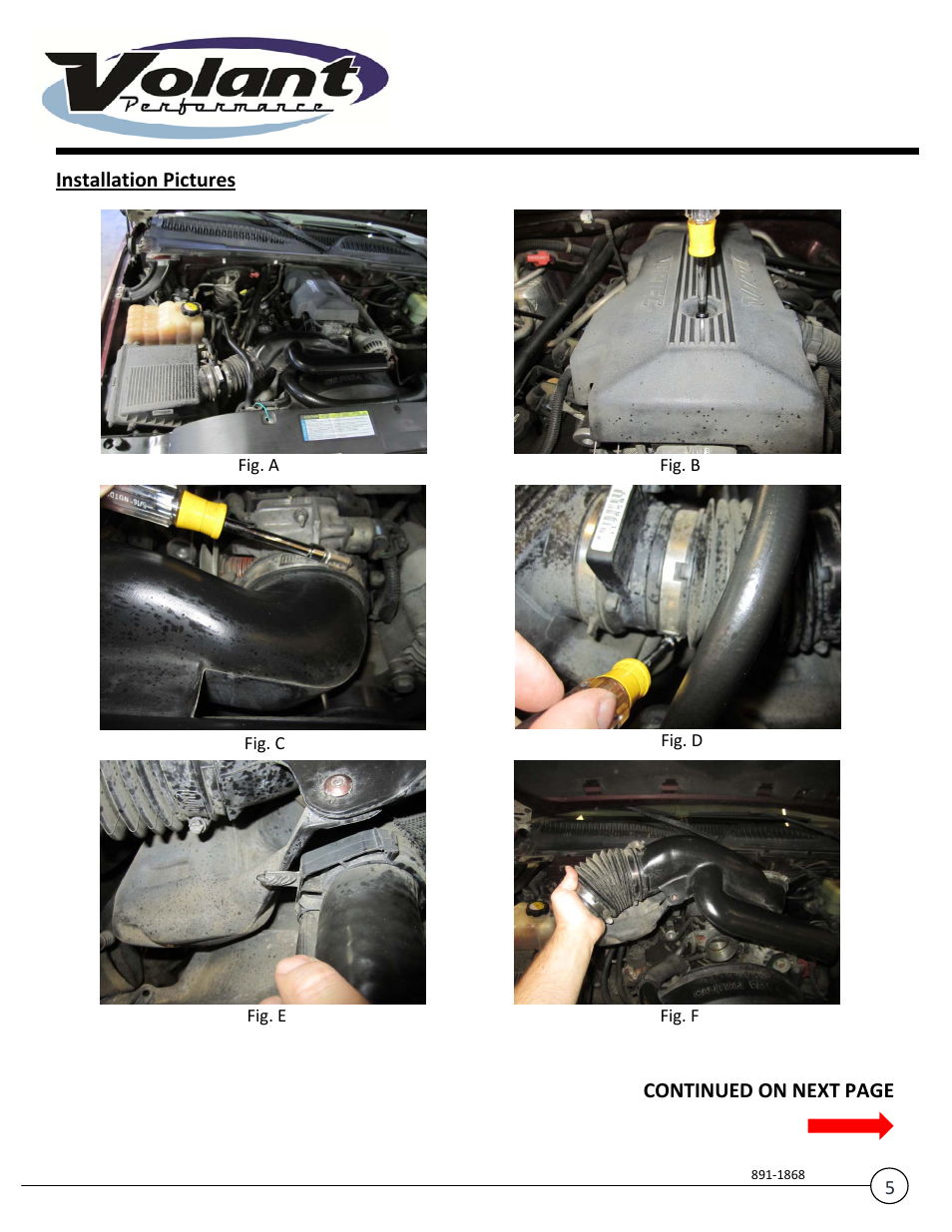 Installation pictures, Continued on next page | Volant Avalanche 1500 User Manual | Page 5 / 10