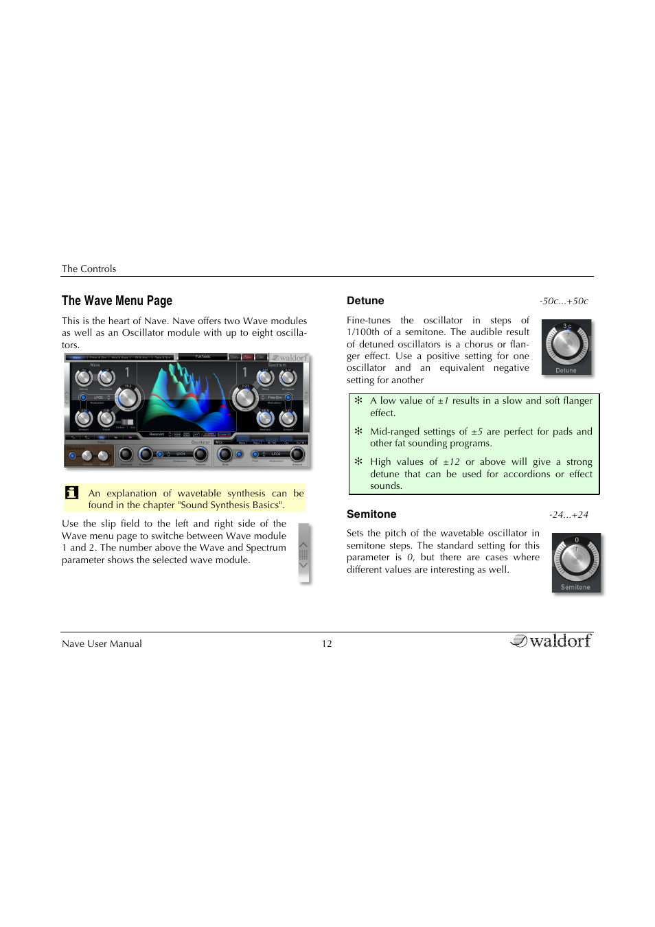 The wave menu page | Waldorf Nave User Manual | Page 12 / 72