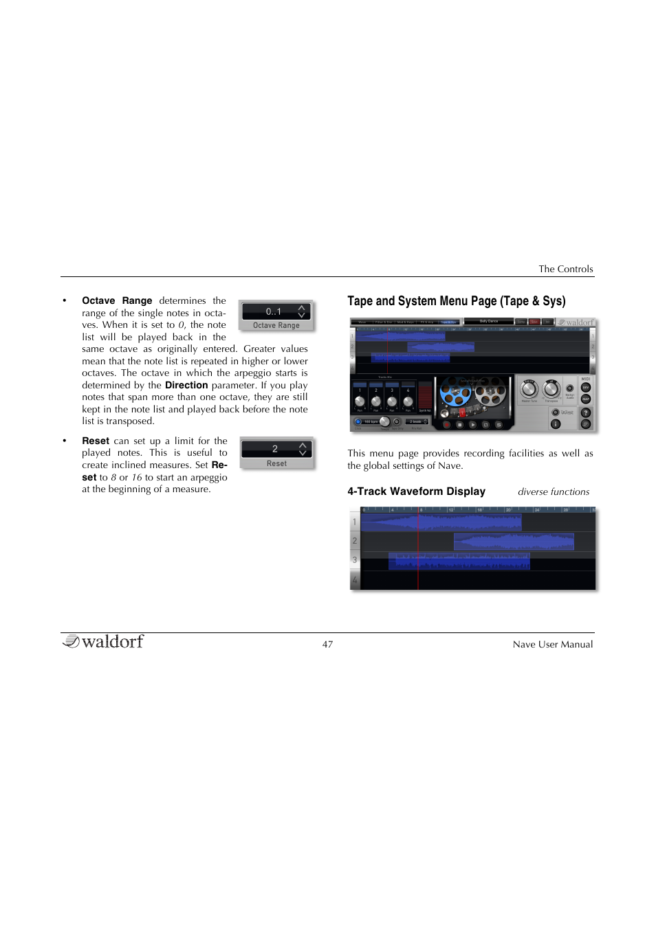 Tape and system menu pag, Tape and system menu page (tape & sys) | Waldorf Nave User Manual | Page 47 / 72