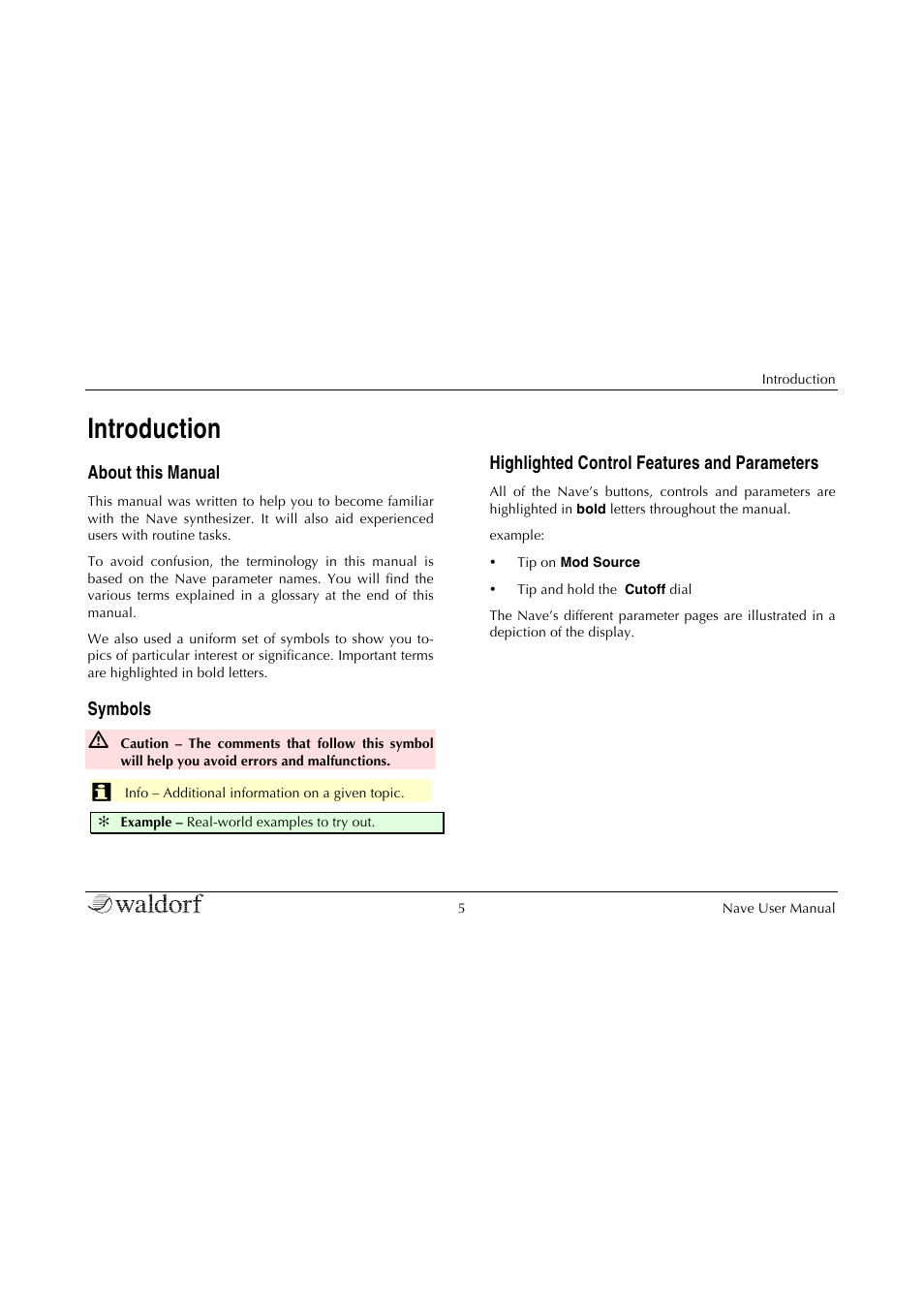 Introduction | Waldorf Nave User Manual | Page 5 / 72