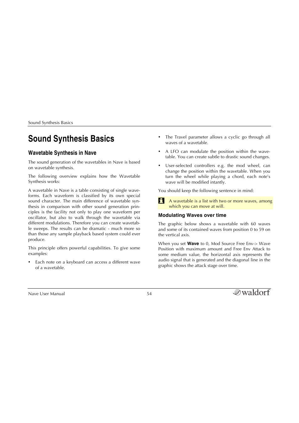 Sound synthesis basics, Wavetable synthesis in nave | Waldorf Nave User Manual | Page 54 / 72