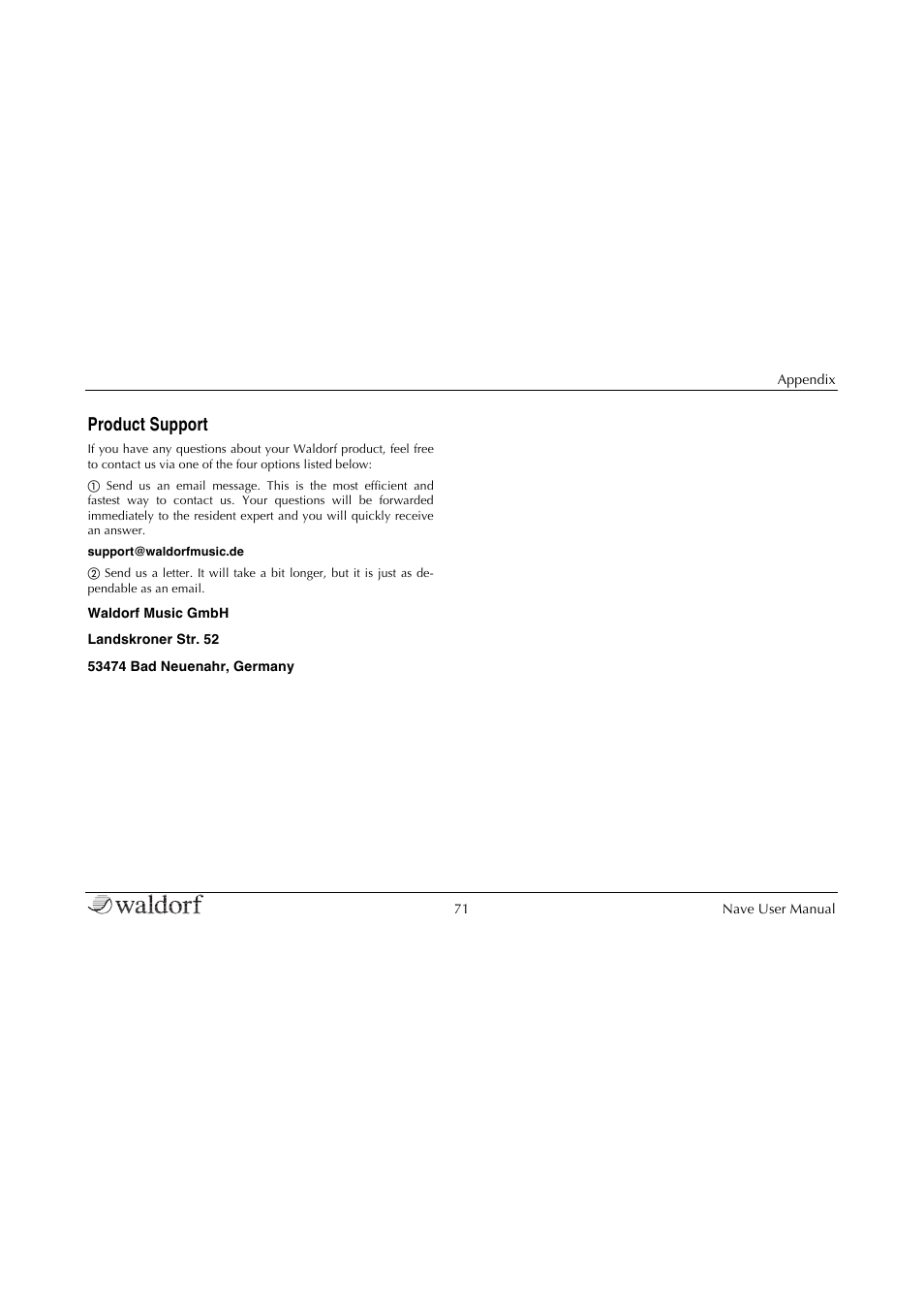 Product support | Waldorf Nave User Manual | Page 71 / 72