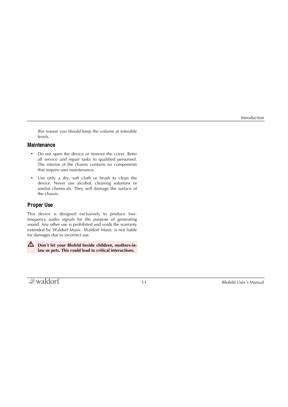 Maintenance, Proper use | Waldorf Blofeld Keyboard User Manual | Page 13 / 128