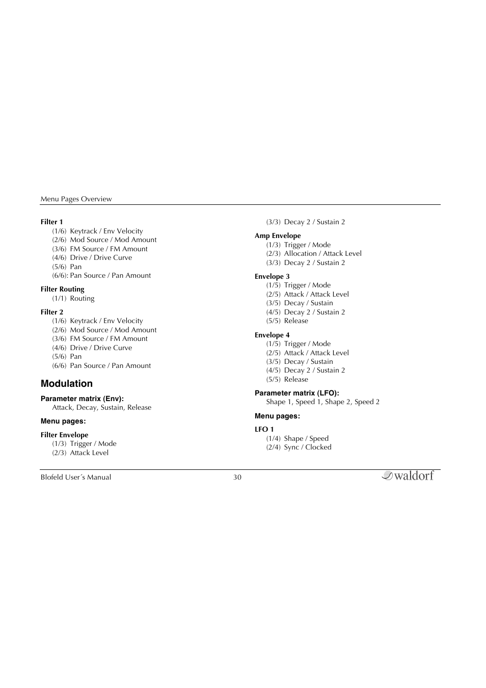 Modulation | Waldorf Blofeld Keyboard User Manual | Page 30 / 128