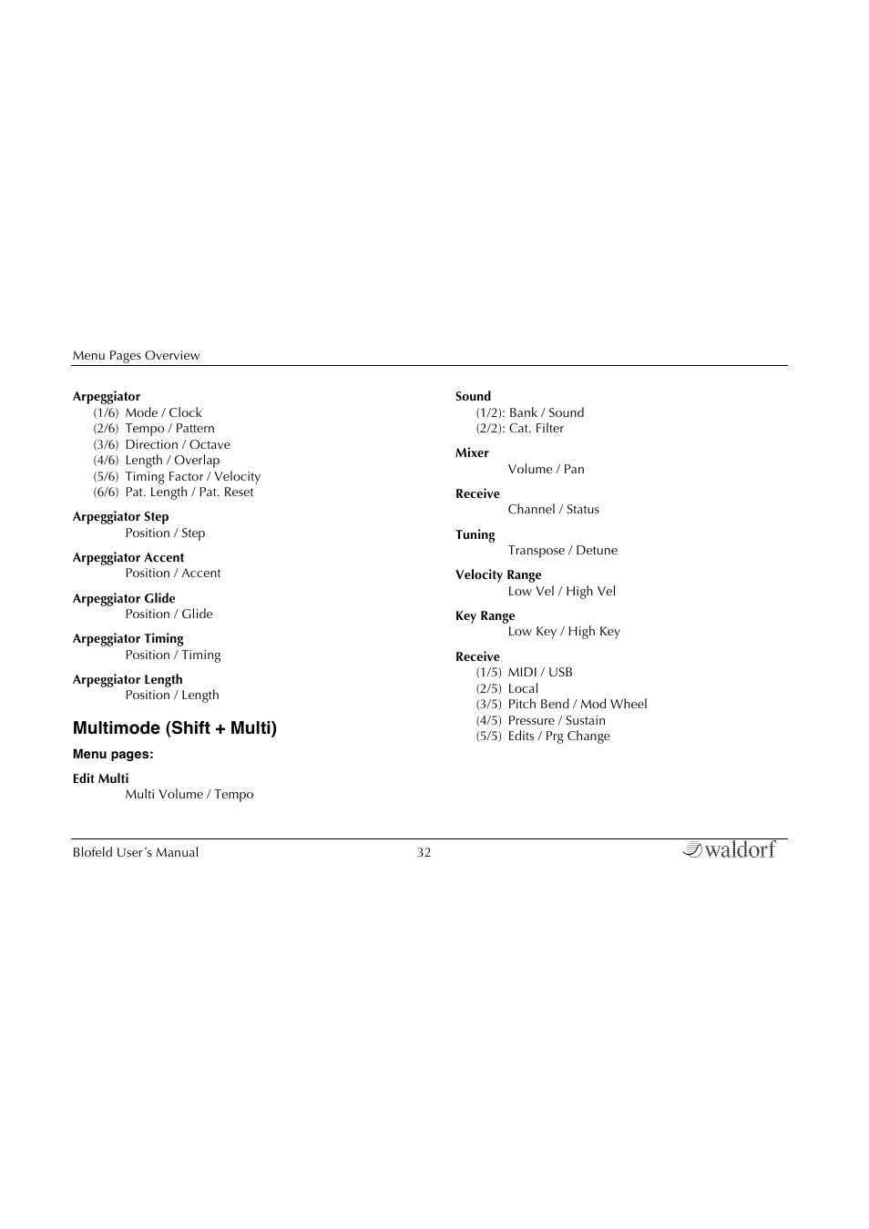 Multimode (shift + multi) | Waldorf Blofeld Keyboard User Manual | Page 32 / 128