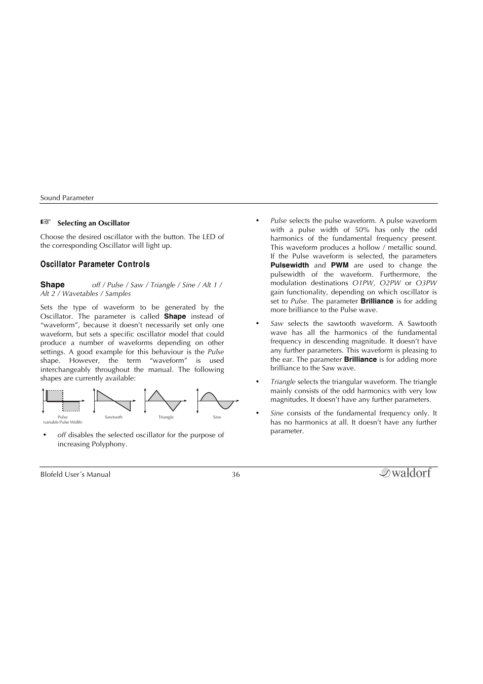 Oscillator parameter controls | Waldorf Blofeld Keyboard User Manual | Page 36 / 128