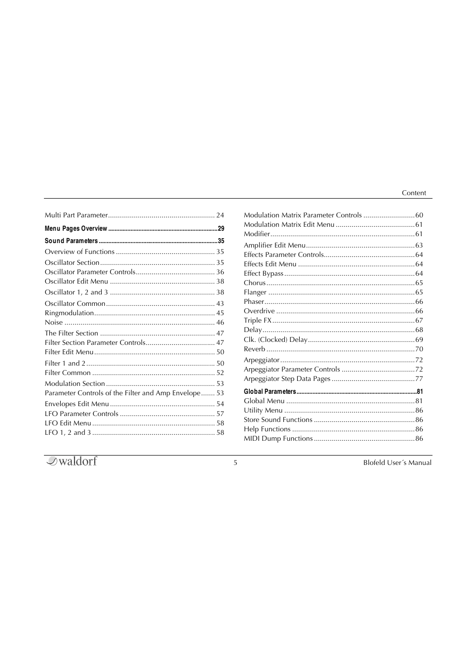 Waldorf Blofeld Keyboard User Manual | Page 5 / 128