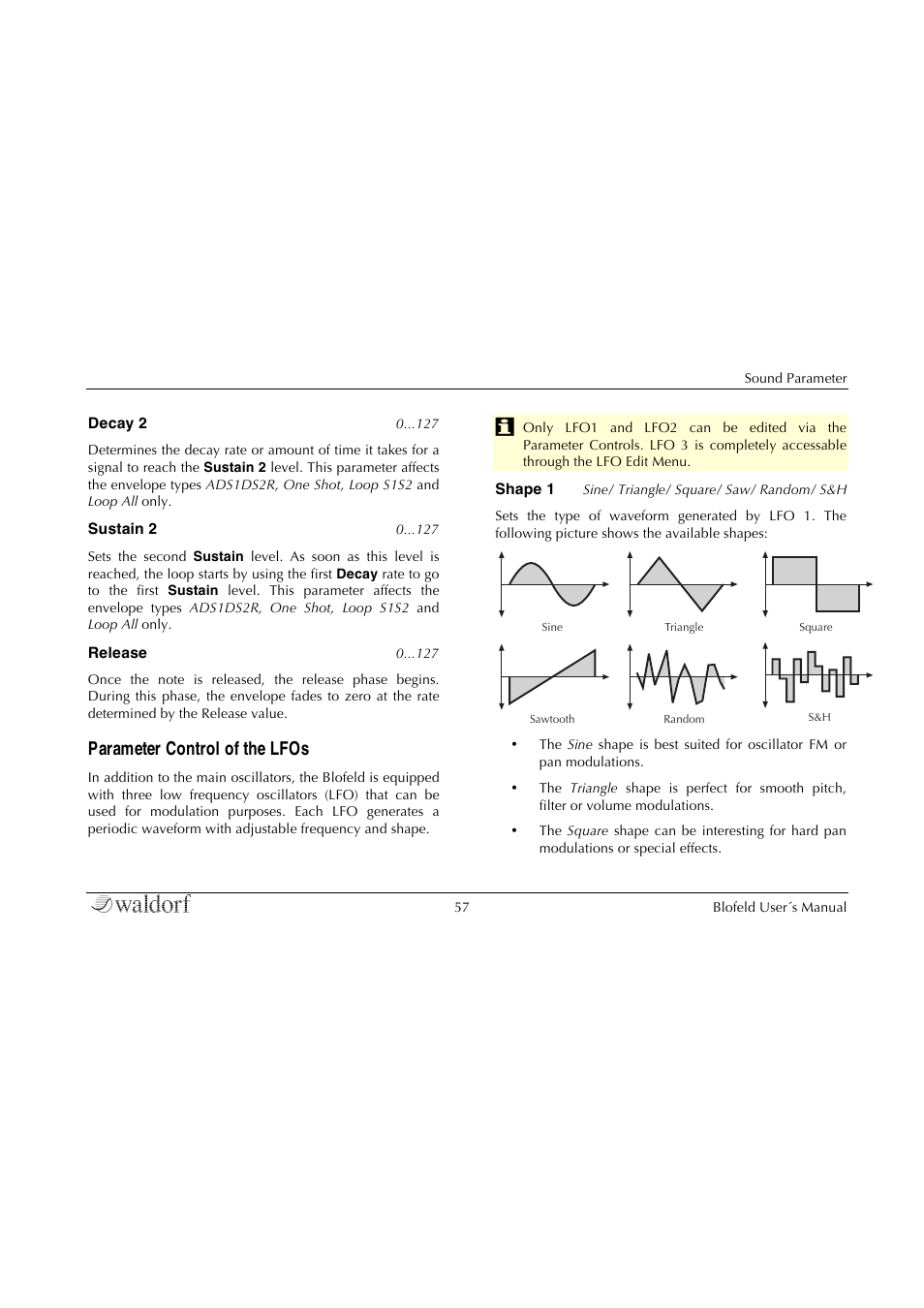 Parameter control of the lfos | Waldorf Blofeld Keyboard User Manual | Page 57 / 128