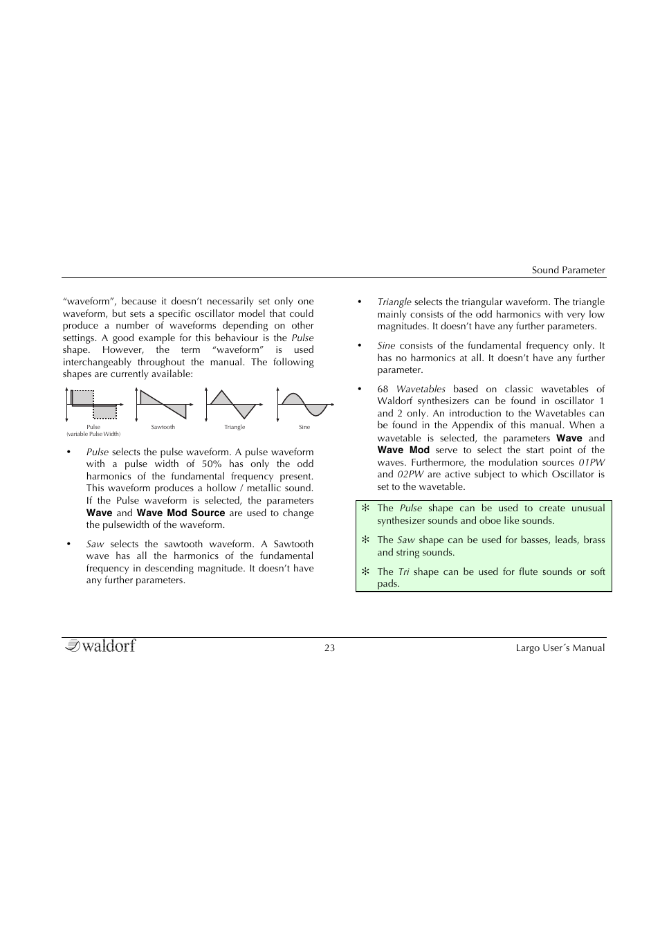 Waldorf Largo User Manual | Page 23 / 99
