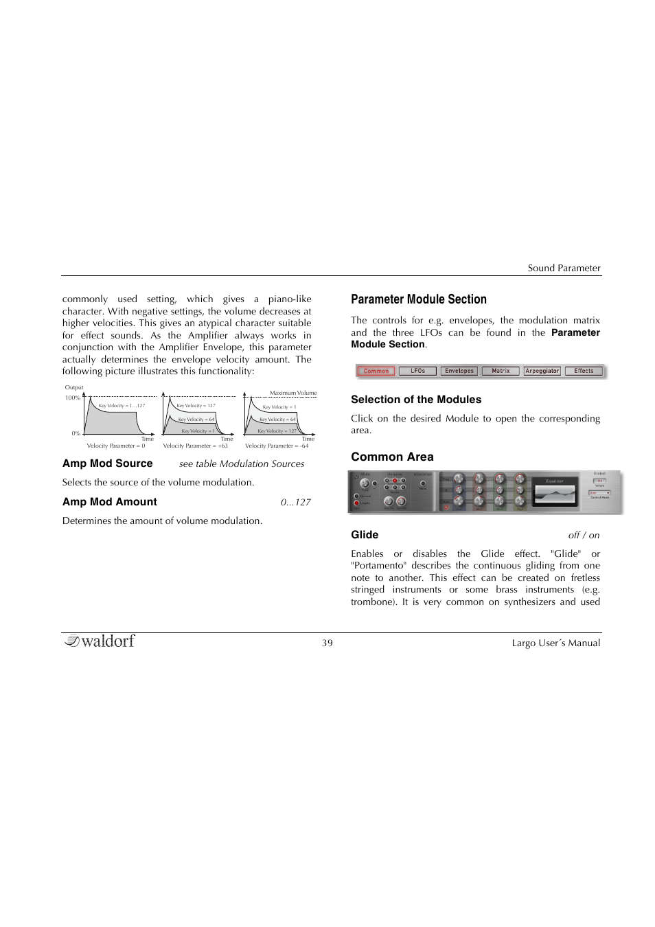 Parameter module section, Common area | Waldorf Largo User Manual | Page 39 / 99