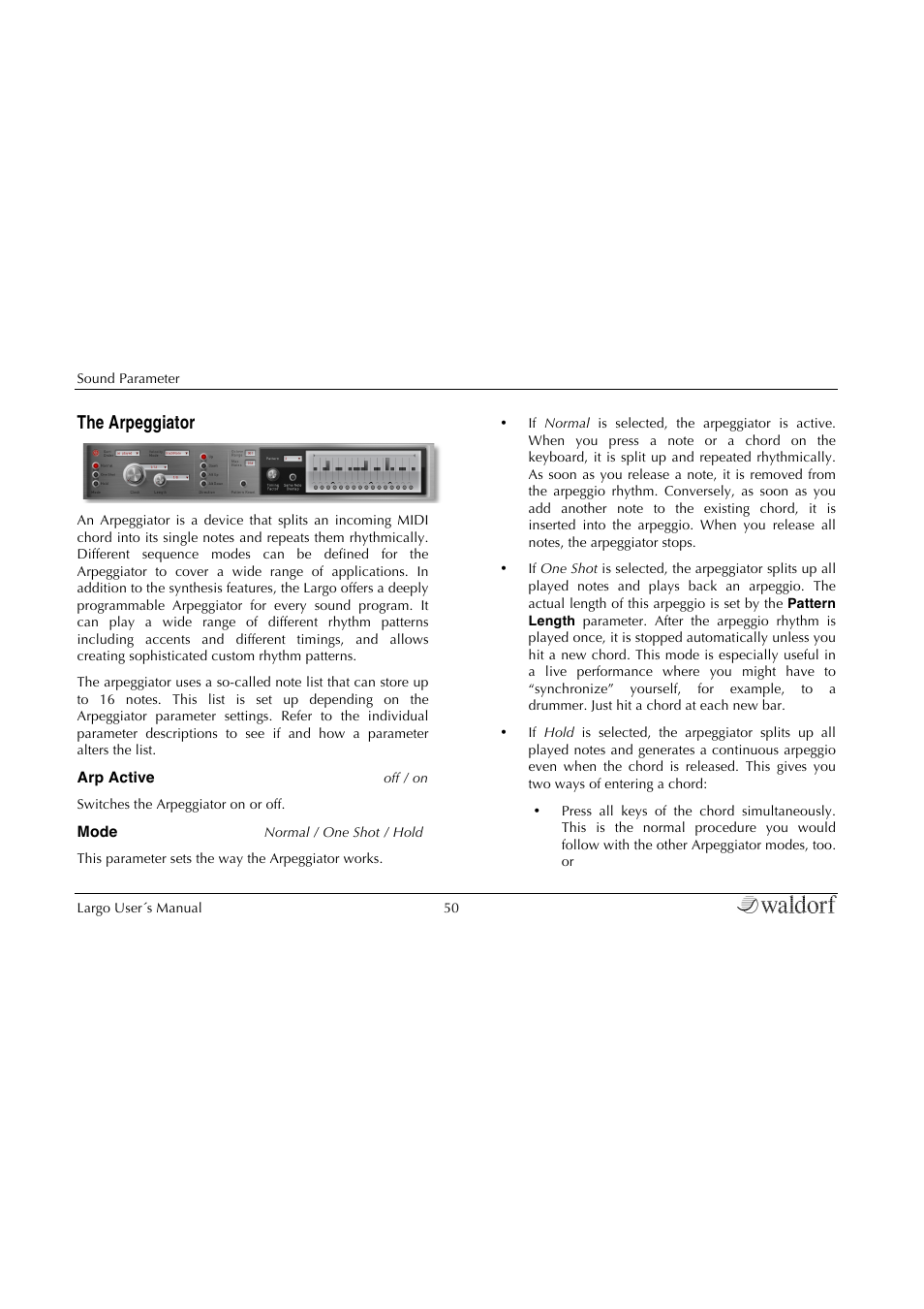 The arpeggiator | Waldorf Largo User Manual | Page 50 / 99