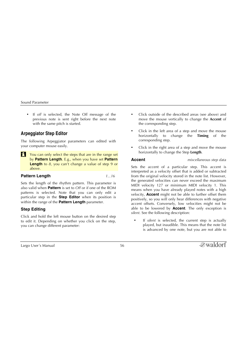 Arpeggiator step editor | Waldorf Largo User Manual | Page 56 / 99