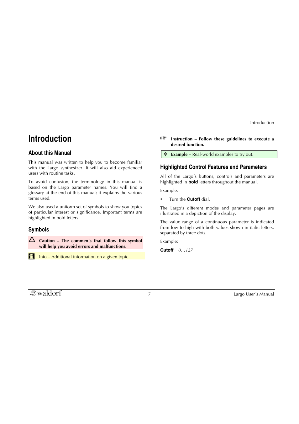 Introduction | Waldorf Largo User Manual | Page 7 / 99