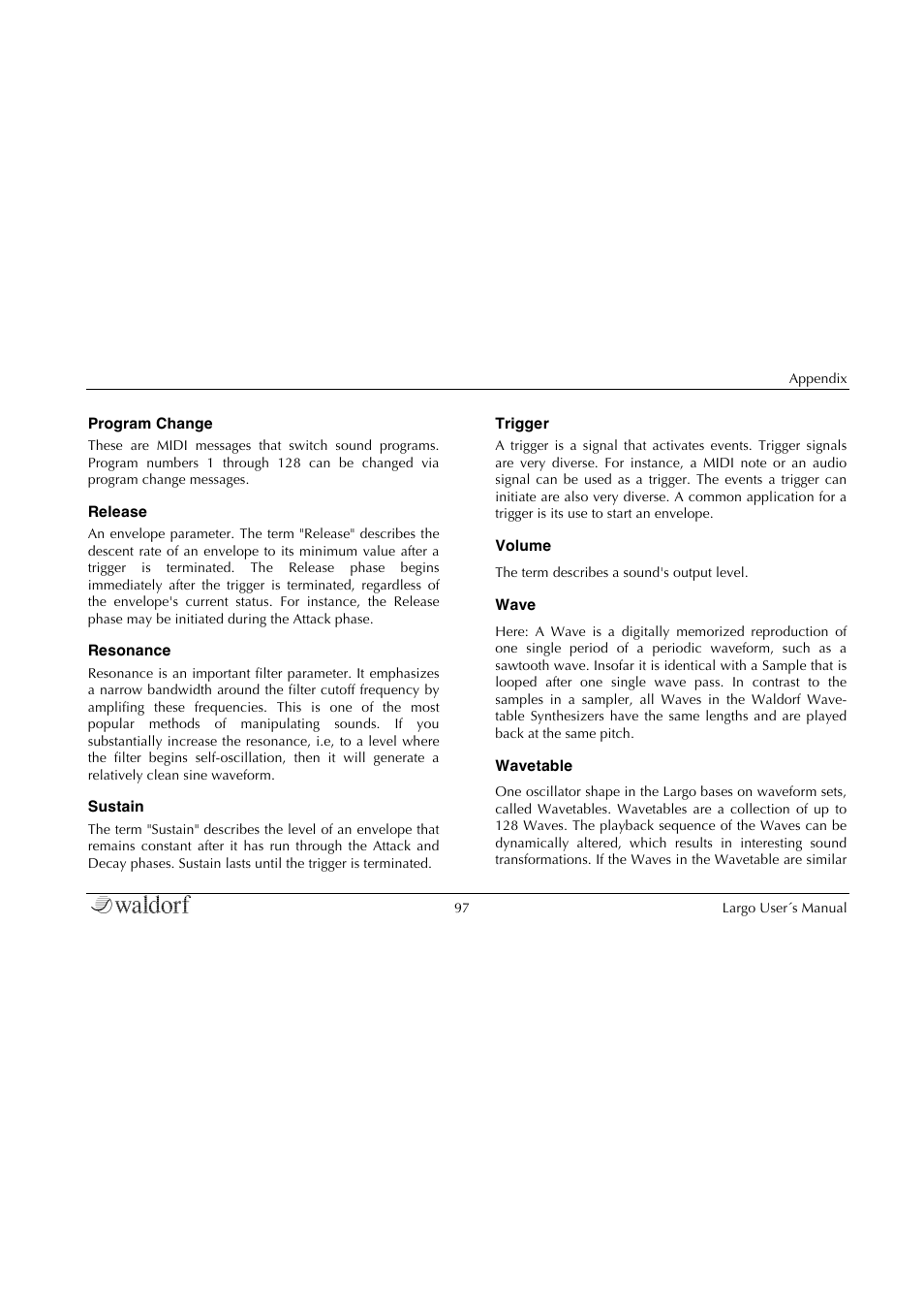 Waldorf Largo User Manual | Page 97 / 99
