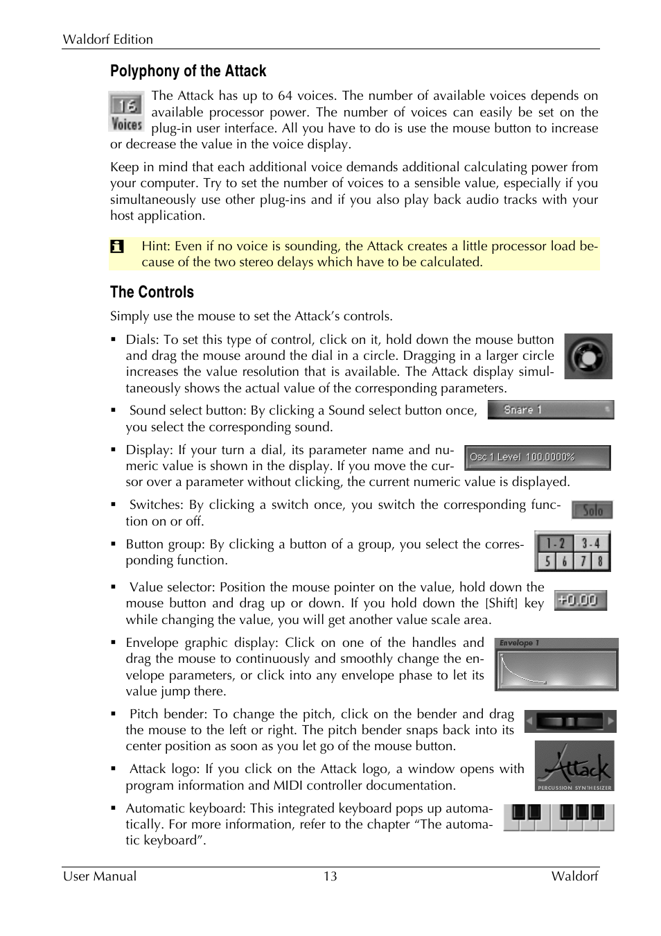 Polyphony of the attack, The controls | Waldorf Edition User Manual | Page 13 / 88