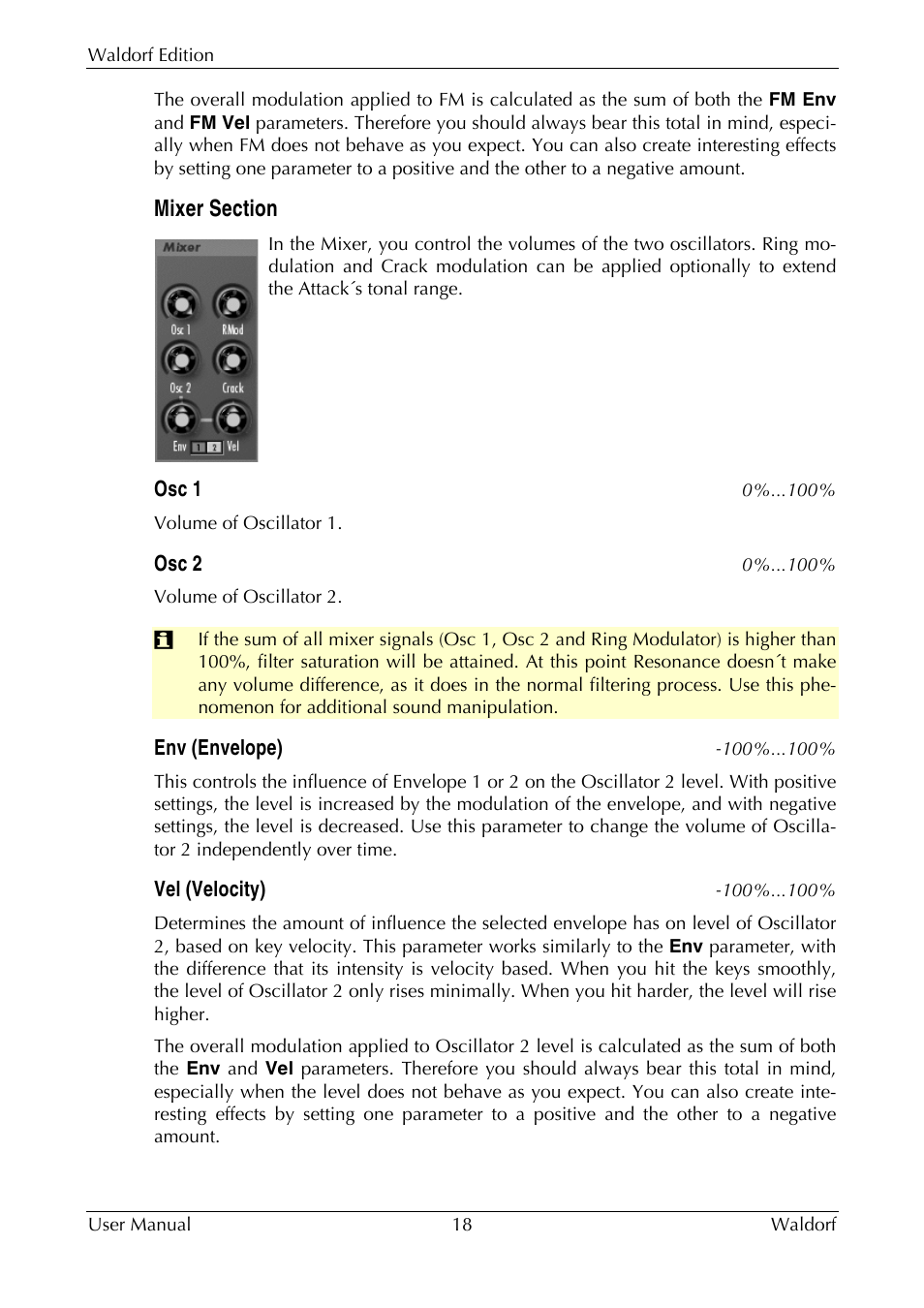 Mixer section | Waldorf Edition User Manual | Page 18 / 88