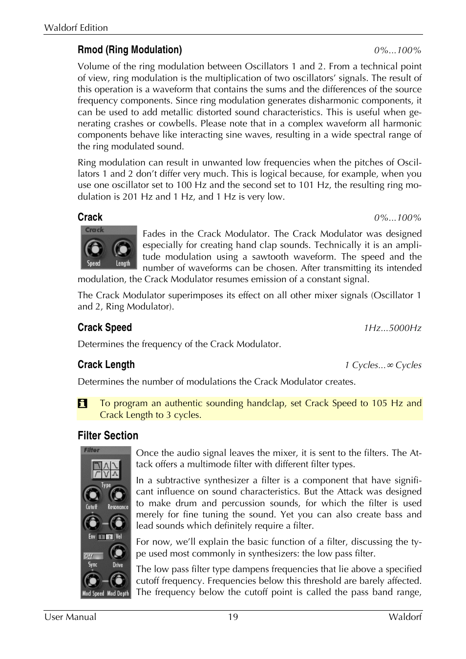 Filter section | Waldorf Edition User Manual | Page 19 / 88
