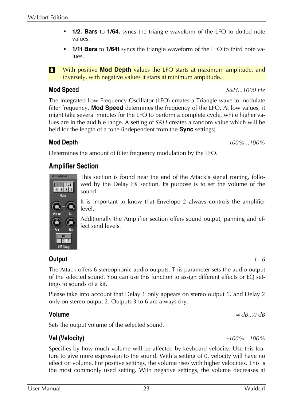 Amplifier section | Waldorf Edition User Manual | Page 23 / 88