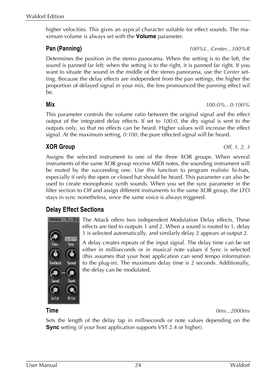 Delay effect sections | Waldorf Edition User Manual | Page 24 / 88