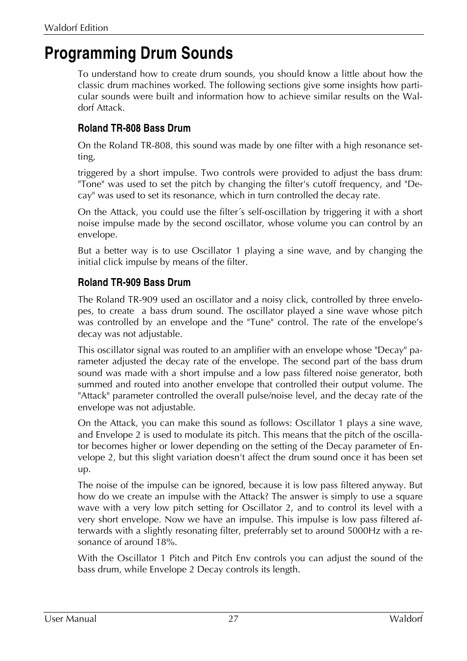 Programming drum sounds | Waldorf Edition User Manual | Page 27 / 88