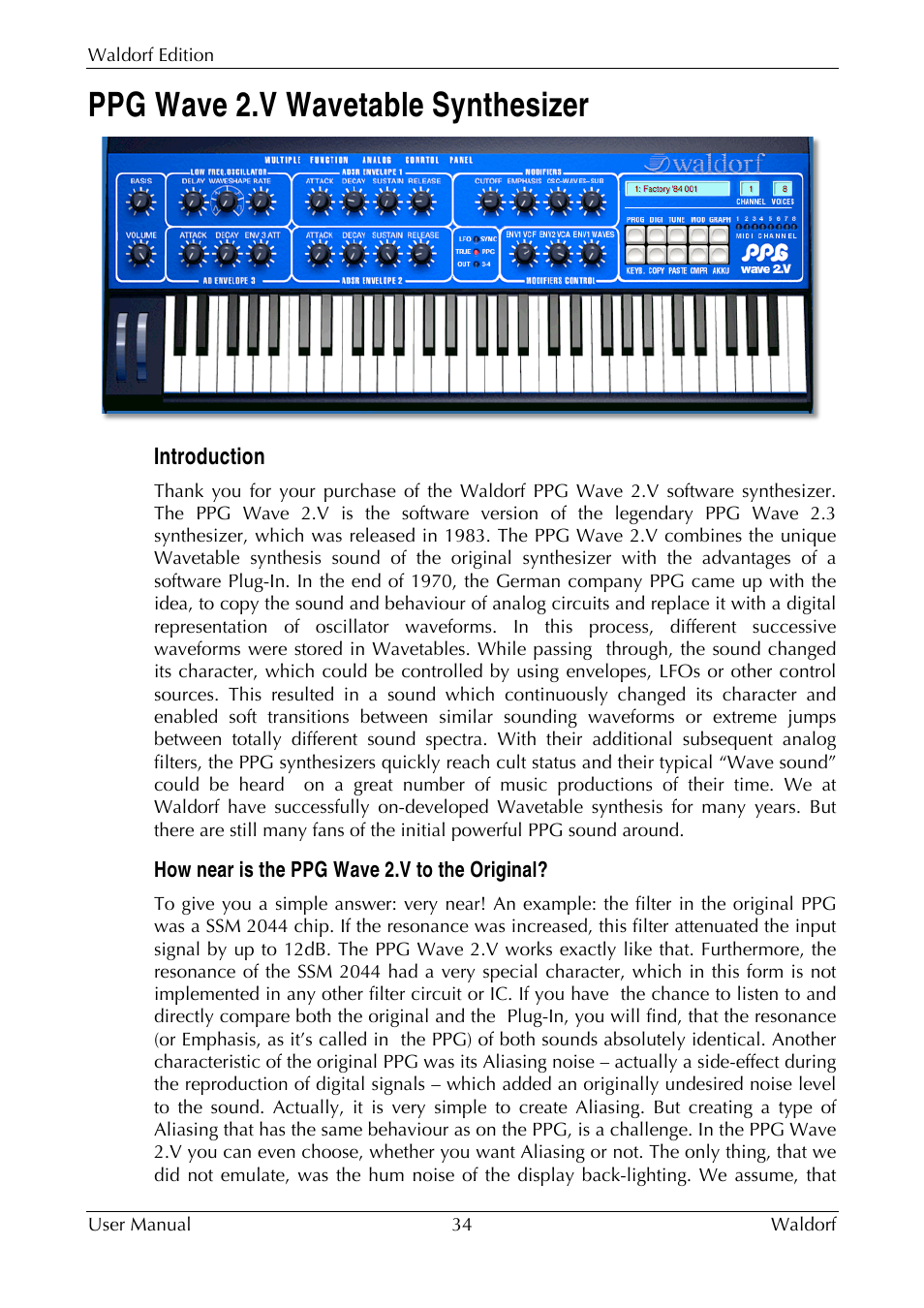 Ppg wave 2.v wavetable synthesizer, Introduction | Waldorf Edition User Manual | Page 34 / 88