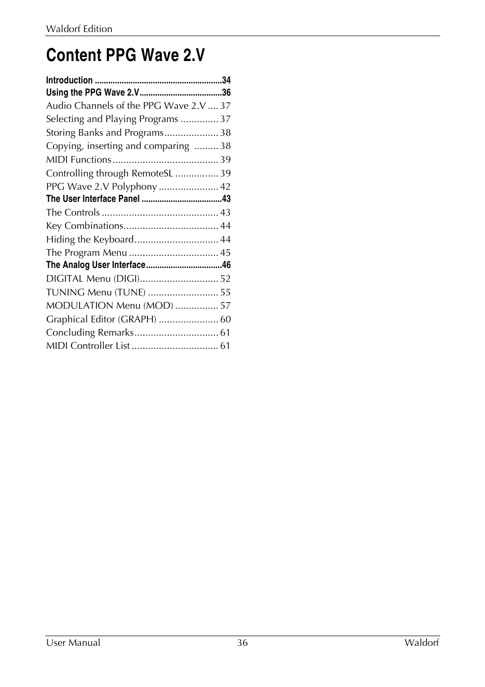 Content ppg wave 2.v | Waldorf Edition User Manual | Page 36 / 88