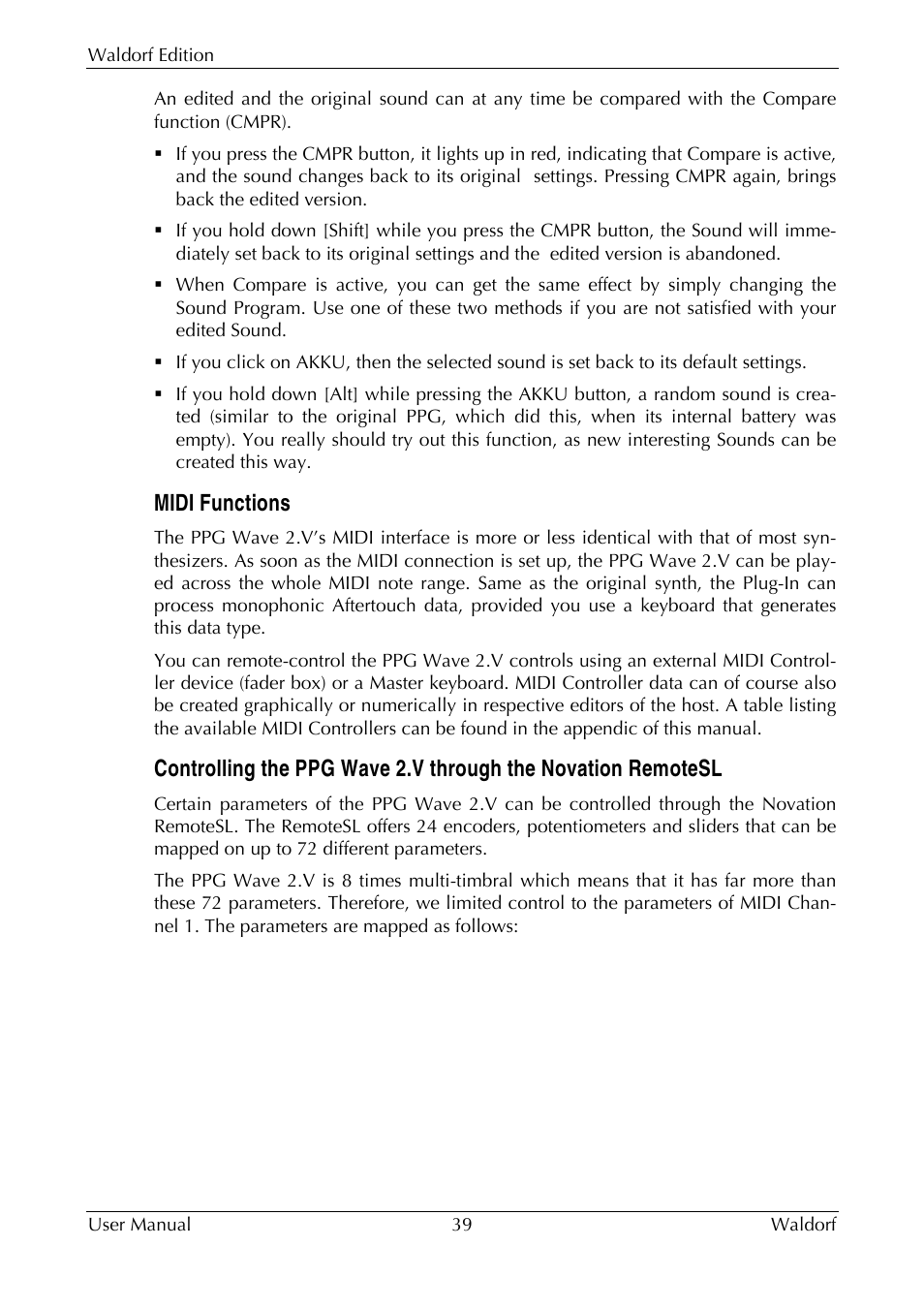 Midi functions | Waldorf Edition User Manual | Page 39 / 88