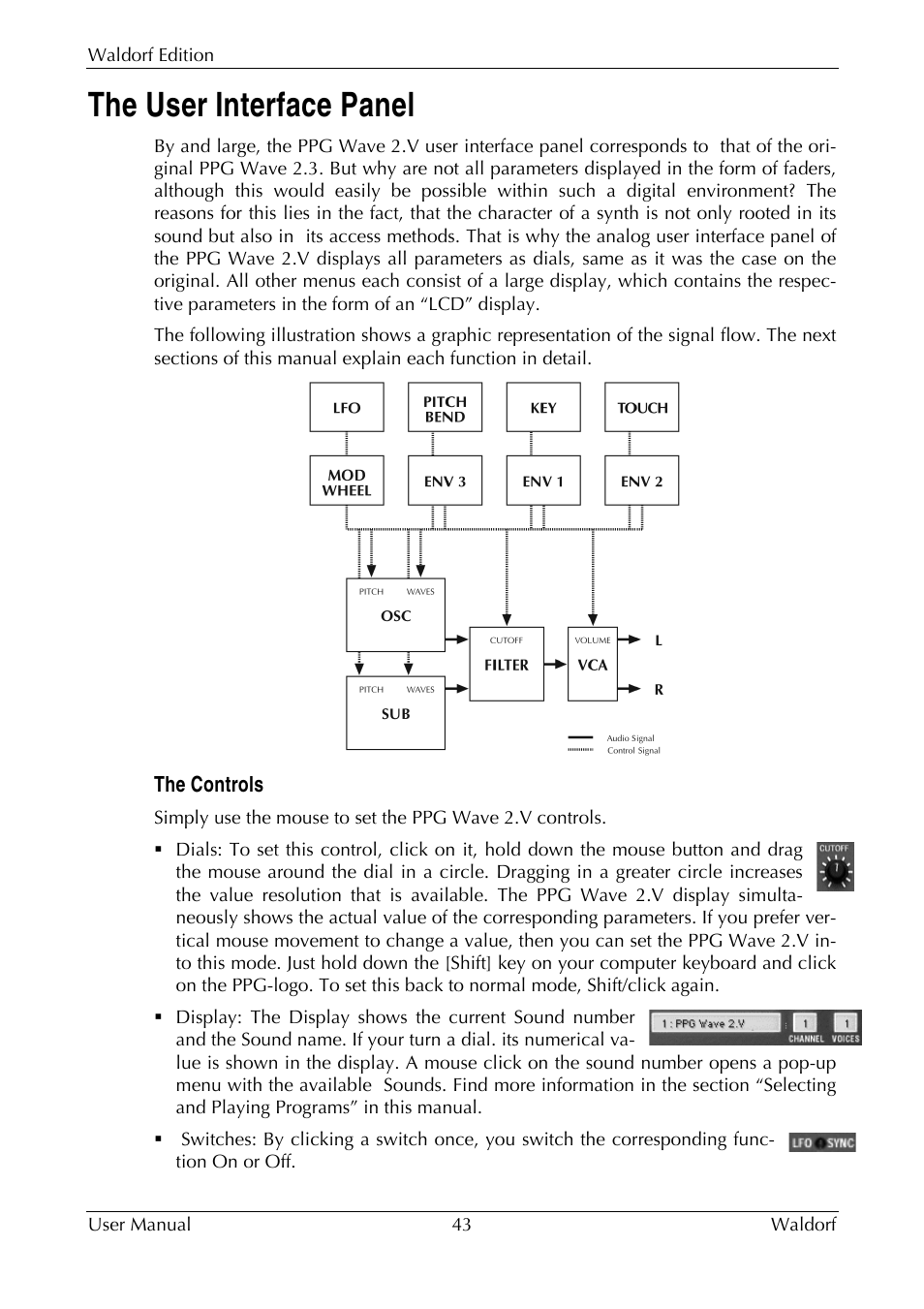 The user interface panel, The controls | Waldorf Edition User Manual | Page 43 / 88