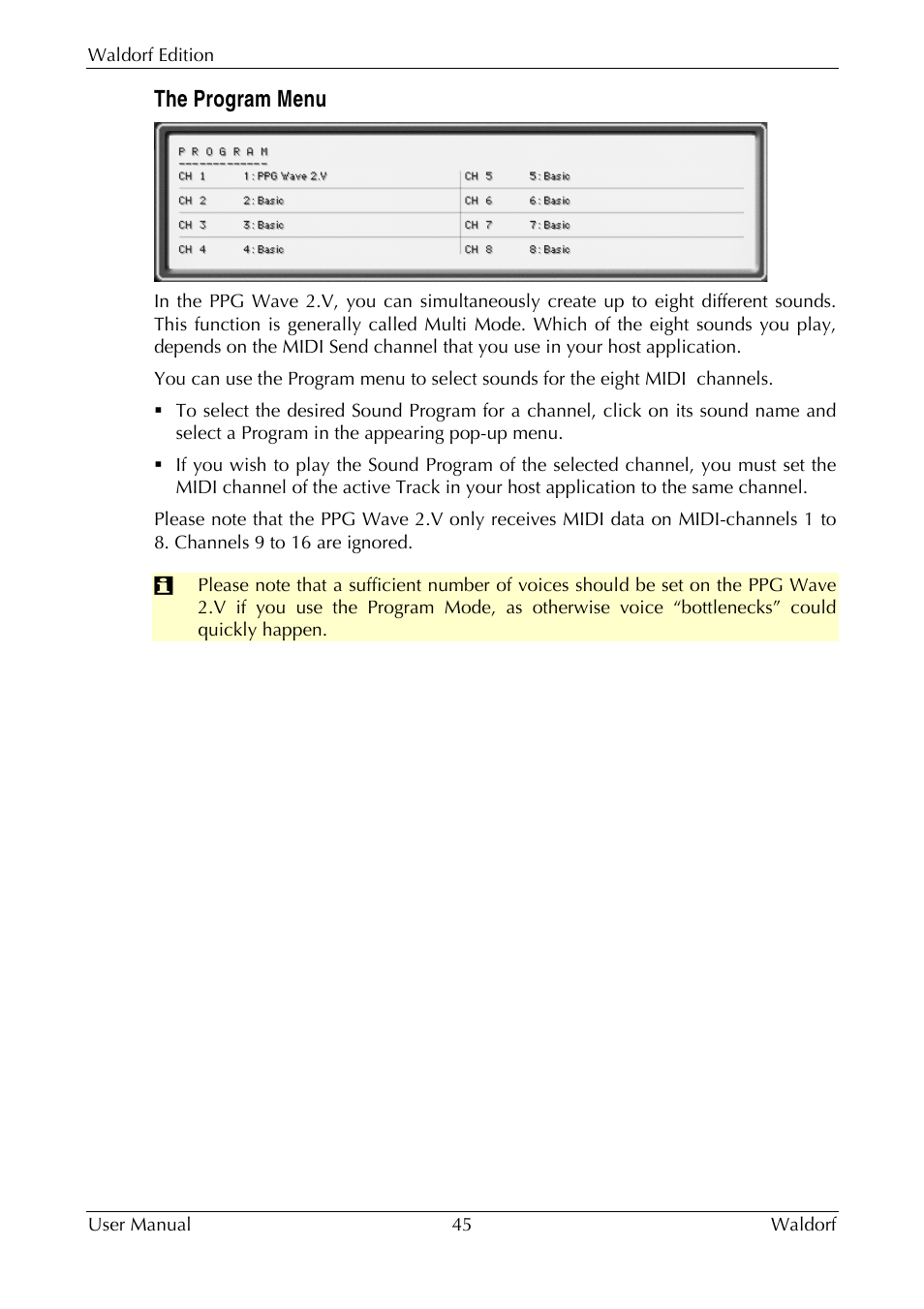 The program menu | Waldorf Edition User Manual | Page 45 / 88