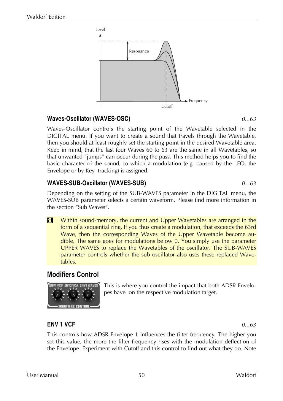 Modifiers control | Waldorf Edition User Manual | Page 50 / 88