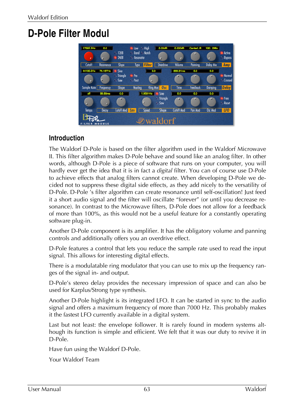 D-pole filter modul, Introduction | Waldorf Edition User Manual | Page 63 / 88