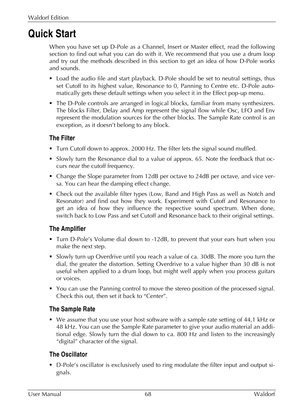 Quick start | Waldorf Edition User Manual | Page 68 / 88