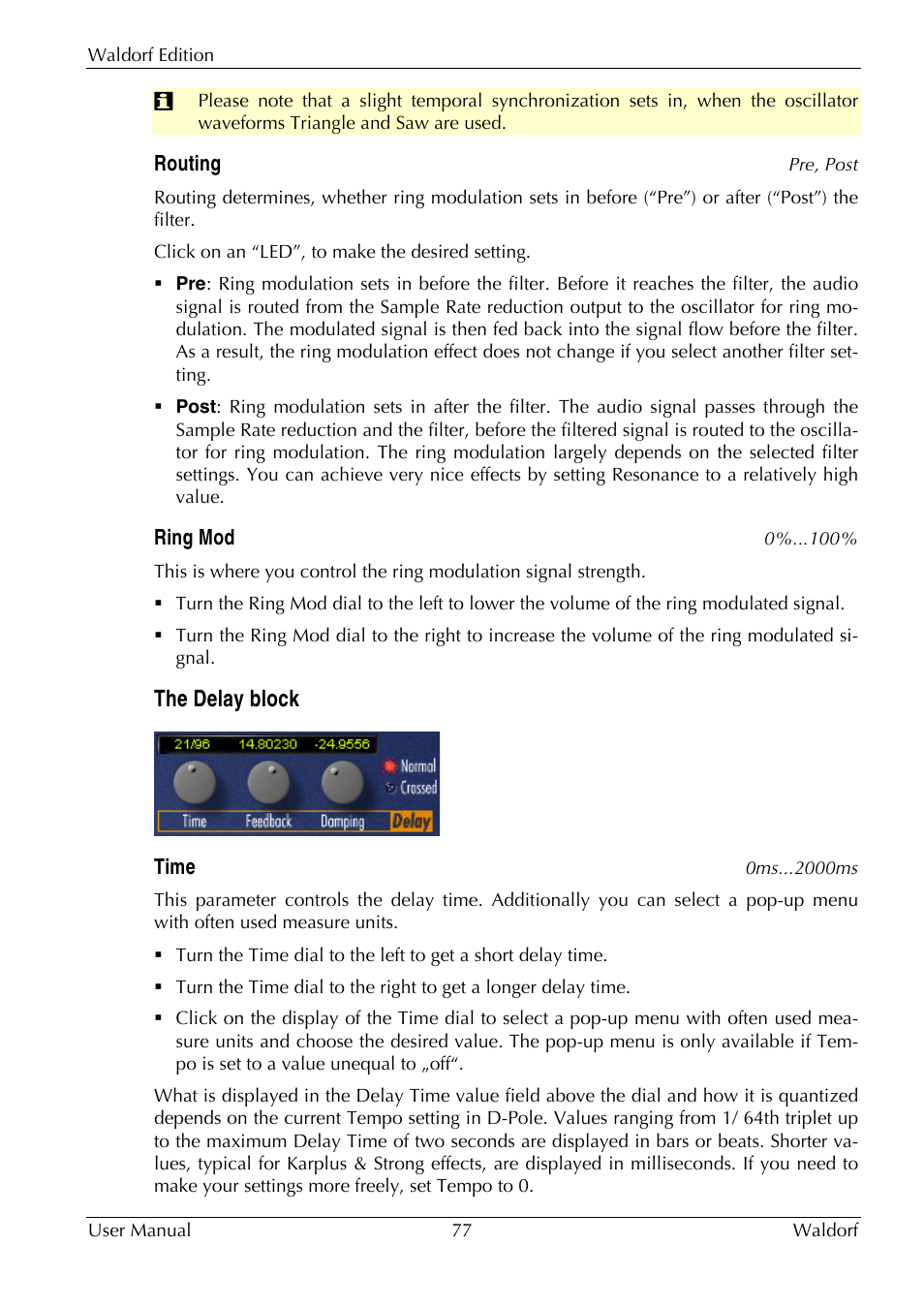 The delay block | Waldorf Edition User Manual | Page 77 / 88